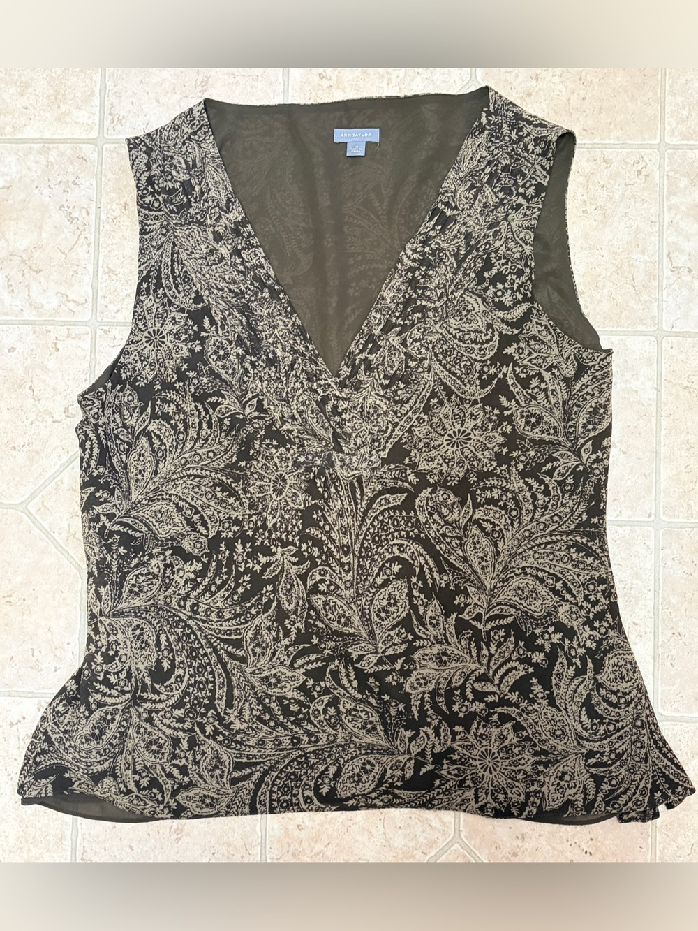 ANN TAYLOR FULLY LINED SLEEVELESS TOP - FALL COLORS BROWN PRINT GORGEOUS SUZE 12